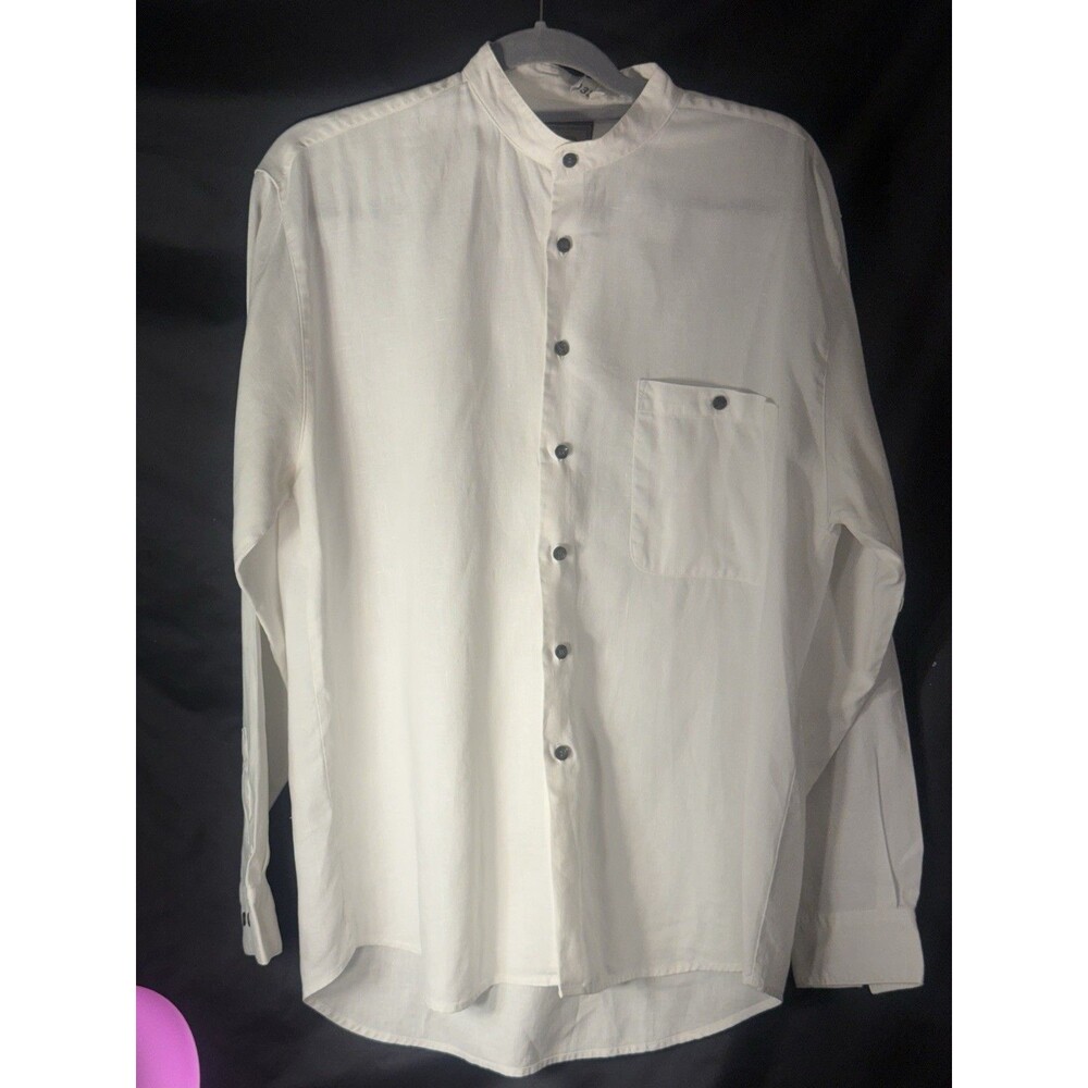 Bruno designed in Italy men’s shirt Sz L long sleeves Silk/Linen White